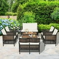thumbnail image 1 of Costway 8PCS Patio Rattan Furniture Set Cushioned Chairs Wood Table Top W/Shelf, 1 of 10