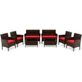 thumbnail image 1 of Costway 8PCS Patio Rattan Furniture Set Cushioned Sofa Coffee Table Backyard Porch Red, 1 of 9