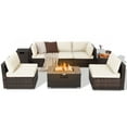 thumbnail image 1 of Costway 8PCS Patio Rattan Furniture Set Fire Pit Table Tank Holder Cover Deck Off White, 1 of 10