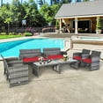 thumbnail image 1 of Costway 8PCS Patio Rattan Furniture Set Glass Table Top Cushioned Sofa Red, 1 of 8