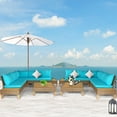 thumbnail image 1 of Costway 8PCS Patio Rattan Furniture Set Loveseat w/Wooden Side Table Cushioned Turquoise, 1 of 10