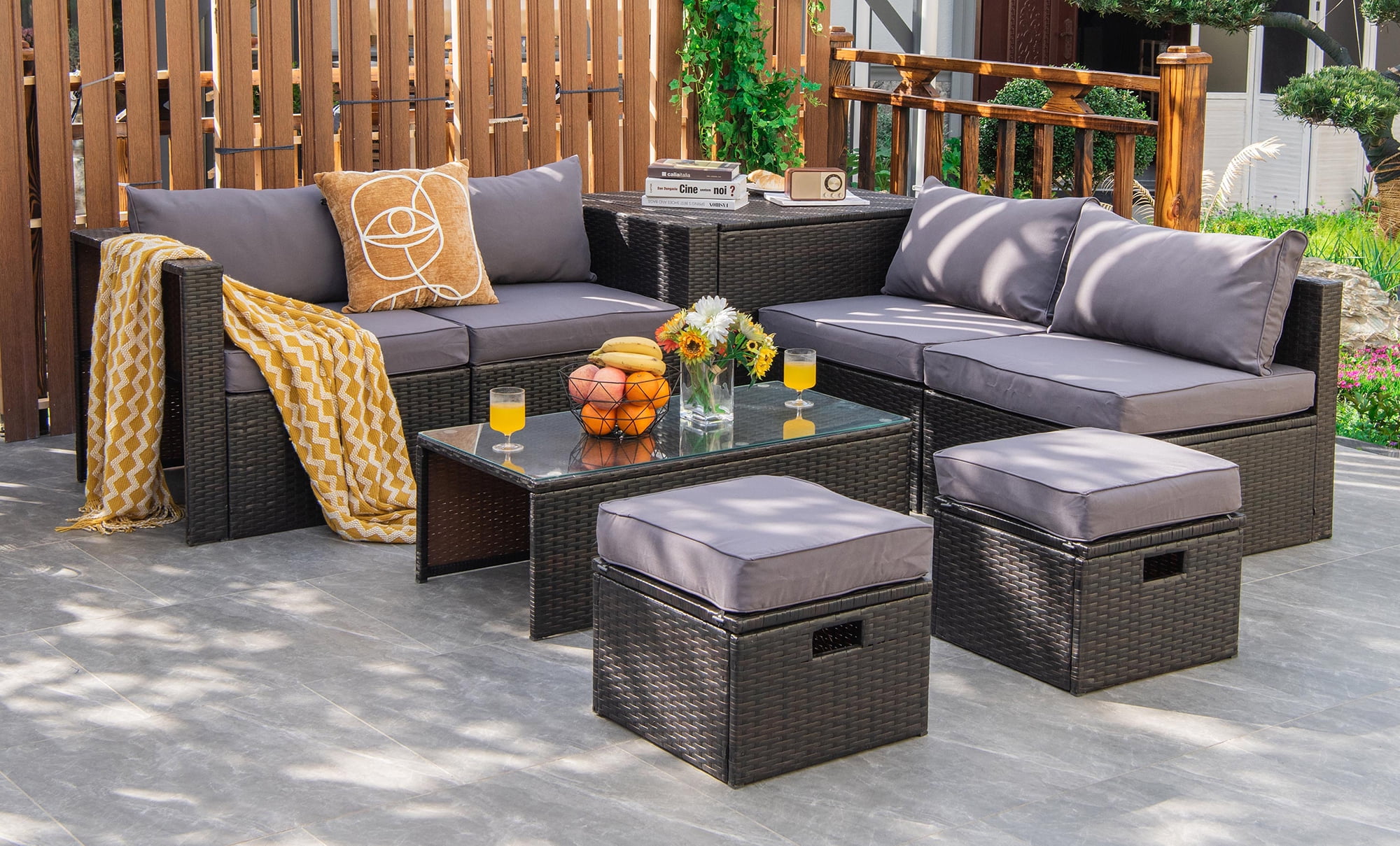 Costway 8PCS Patio Rattan Furniture Set Space Saving Storage