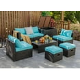thumbnail image 1 of Costway 8PCS Patio Rattan Furniture Set  Space-Saving Storage Cushion Turquoise cover, 1 of 9
