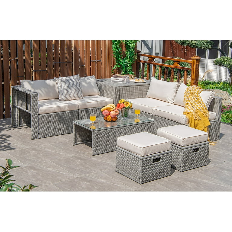 Costway 8PCS Patio Rattan Furniture Set Storage Waterproof Cover Off White
