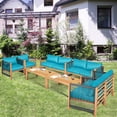 thumbnail image 1 of Costway 8PCS Wooden Patio Furniture Set Cushioned Sofa W/Rope Armrest Turquoise, 1 of 11