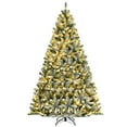 thumbnail image 1 of Costway 8ft Pre-lit Snow Flocked Hinged Christmas Tree w/1502 Tips & Metal Stand, 1 of 12