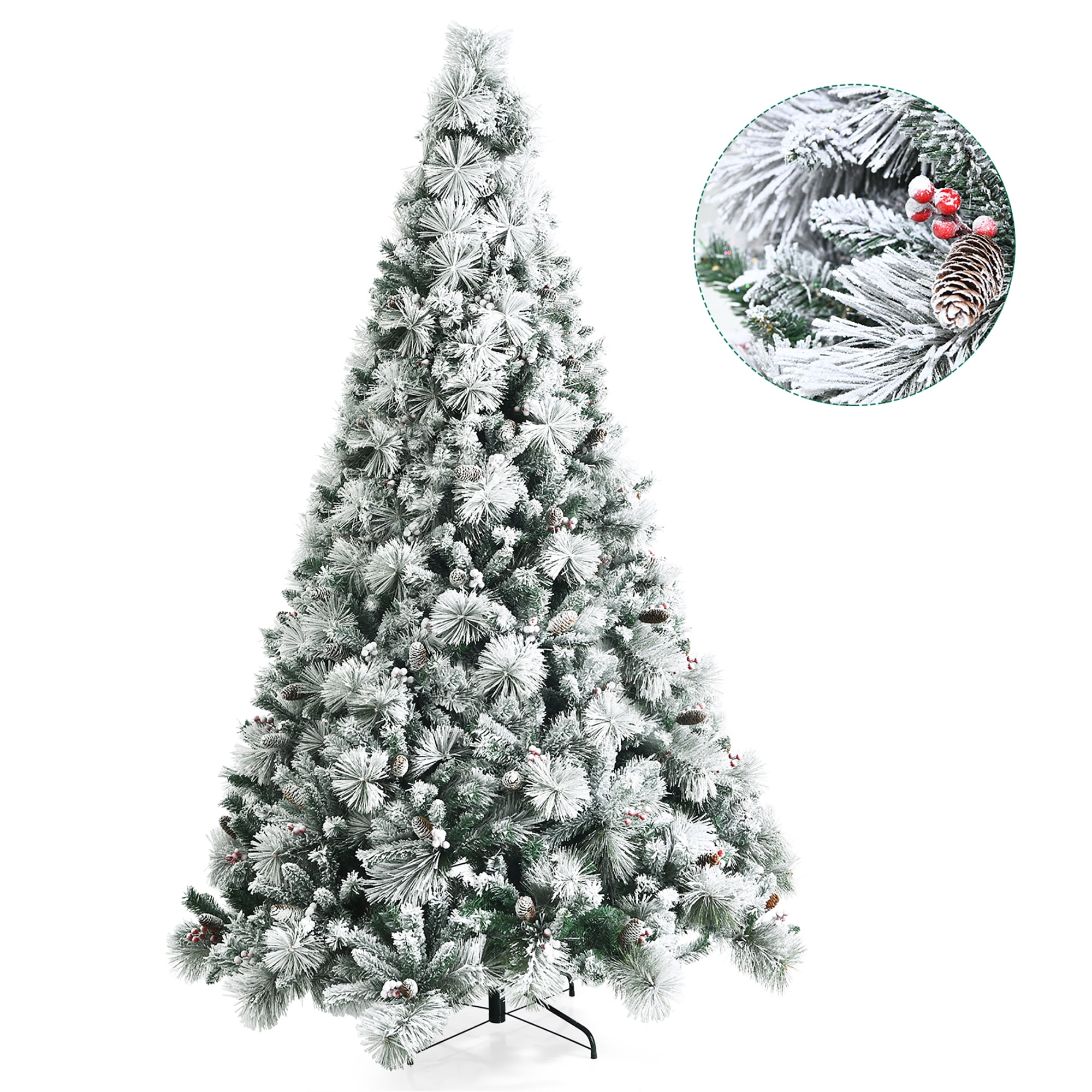 Costway 8ft Snow Flocked Christmas Tree with Glitter Tips