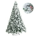thumbnail image 1 of Costway 8ft Snow Flocked Christmas Tree Glitter Tips w/ Pine Cone & Red Berries, 1 of 11