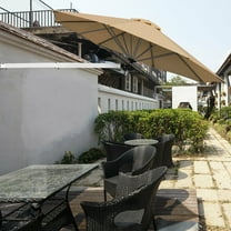 Costway 8ft Wall-Mounted Umbrella Telescopic Folding Tilt Sun Shade Beige