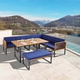 thumbnail image 1 of Costway 8pcs Patio Acacia Wood Dining Table & Ottoman Sofa Chair Set Outdoor Furniture, 1 of 10