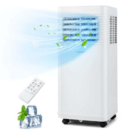Costway - Portable Air Conditioner Cools up to 300 sq.ft 9000 BTU 3 in 1 AC Unit with Fan Dehumidifier Sleep Mode 6250 BTU - White