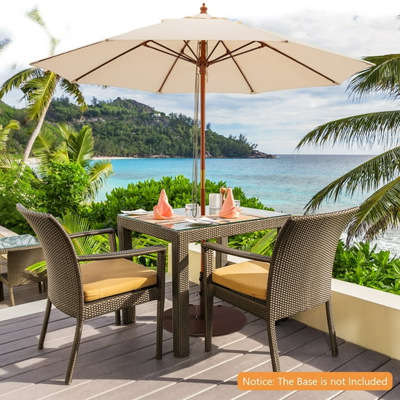 Costway 9.5 FT  Pulley Lift Round Patio Umbrella w/Fiberglass Ribs Beige