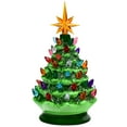 thumbnail image 1 of Costway 9.5''Pre-lit Hand-Painted Ceramic Tabletop Christmas Tree Green, 1 of 10