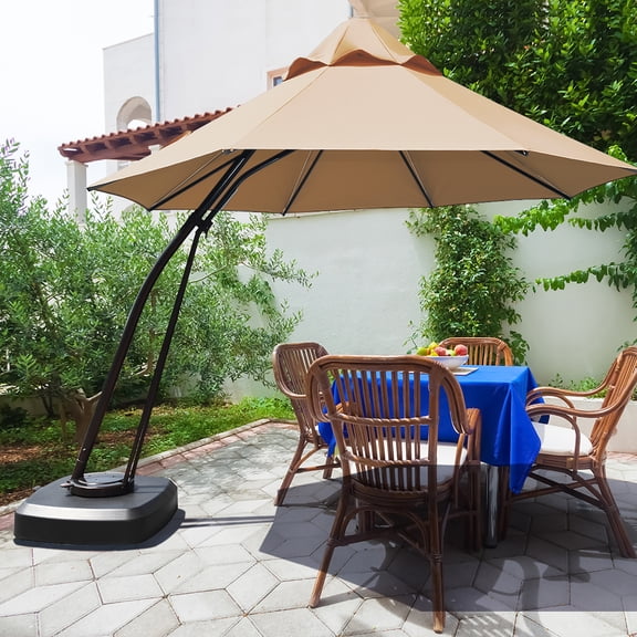 Costway 9.82" Beige Cantilever Patio Umbrellas, Water-Resistant