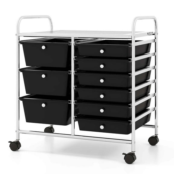 Costway 9 Drawer Rolling Organizer Cart Utility Storage Tools Scrapbook Paper Multi-Use Black