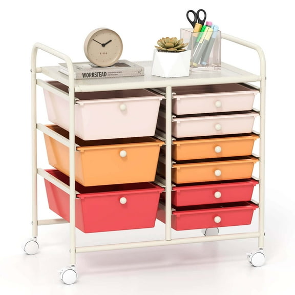 Costway 9 Drawer Rolling Organizer Cart Utility Storage Tools Scrapbook Paper Multi-Use Macaron