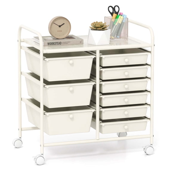 Costway 9 Drawer Rolling Organizer Cart Utility Storage Tools Scrapbook Paper Multi-Use White