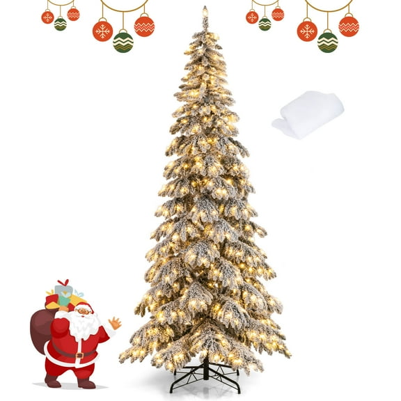 Costway 9 FT Artificial Christmas Tree with Quick Power Connectors,1223 Flocked Branch Tips