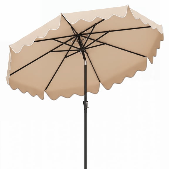 Costway 9 FT Patio Umbrella 2-Tier Market Table Umbrella with Sun-Protective Canopy Beige