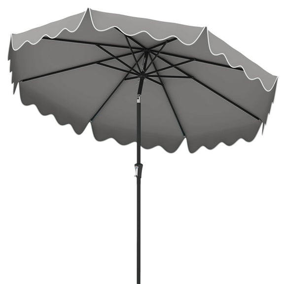 Costway 9 FT Patio Umbrella 2-Tier Market Table Umbrella with Sun-Protective Canopy Gray
