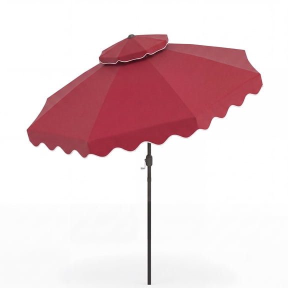 Costway 9 FT Patio Umbrella with Push Button Tilt & Crank, 2-Tier Vented Top, 8 Metal Ribs Red