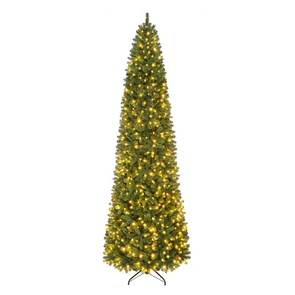 Costway 9 FT Pencil Alpine Christmas Tree with 1345 Full Branch Tips, 550 LED Lights
