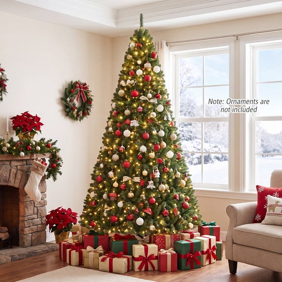 Costway 9 FT Prelit Christmas Tree with 1000 LED Lights & 2944 PVC Branch Tips, Metal Stand