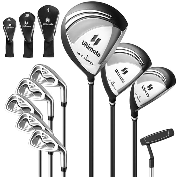 Costway 9 PCS Men's Complete Golf Club Set Right Handed with 460cc Alloy Driver Irons Gray