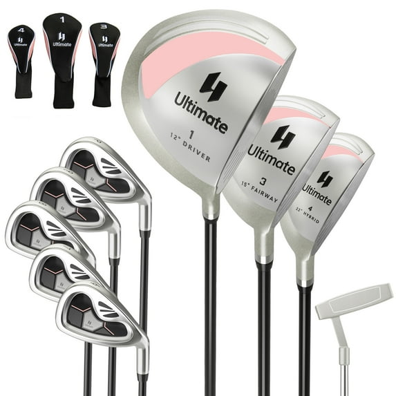 Costway 9 PCS Women's Complete Golf Club Set Right Handed with 460cc Alloy Driver Irons Pink