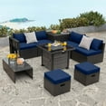 thumbnail image 1 of Costway 9 Pieces Patio Furniture Set with 50,000 BTU Propane Fire Pit Table Navy, 1 of 9