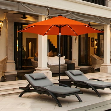 Costway 9' Solar LED Lighted Patio Market Umbrella Tilt Adjustment Crank Lift Orange