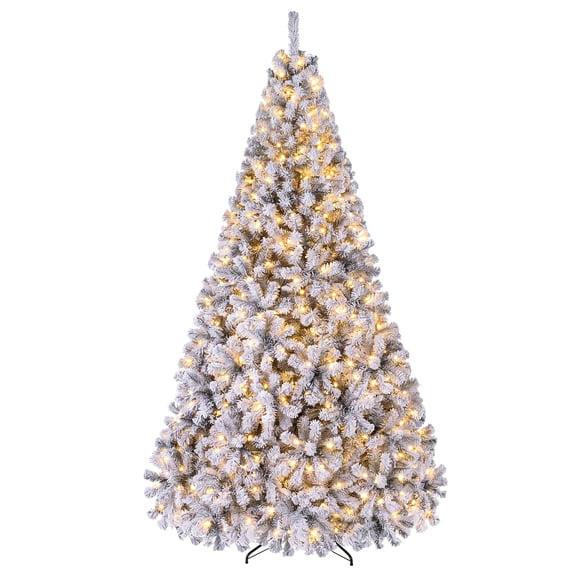 Costway 9 FT Pre-Lit Flocked Cedar Christmas Tree Hinged White