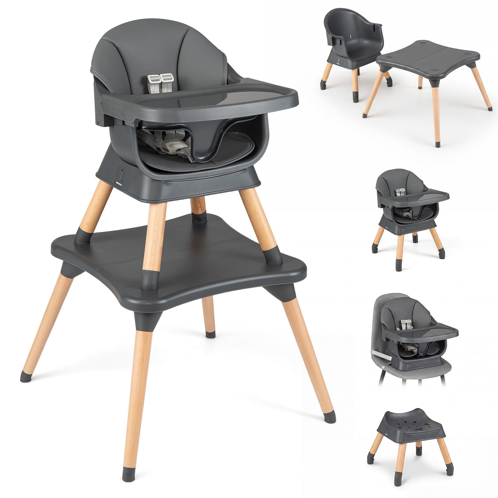 Costway 9-in-1 Convertible High Chair for Babies and Toddlers,Baby Booster Seat/Kid Table Gray