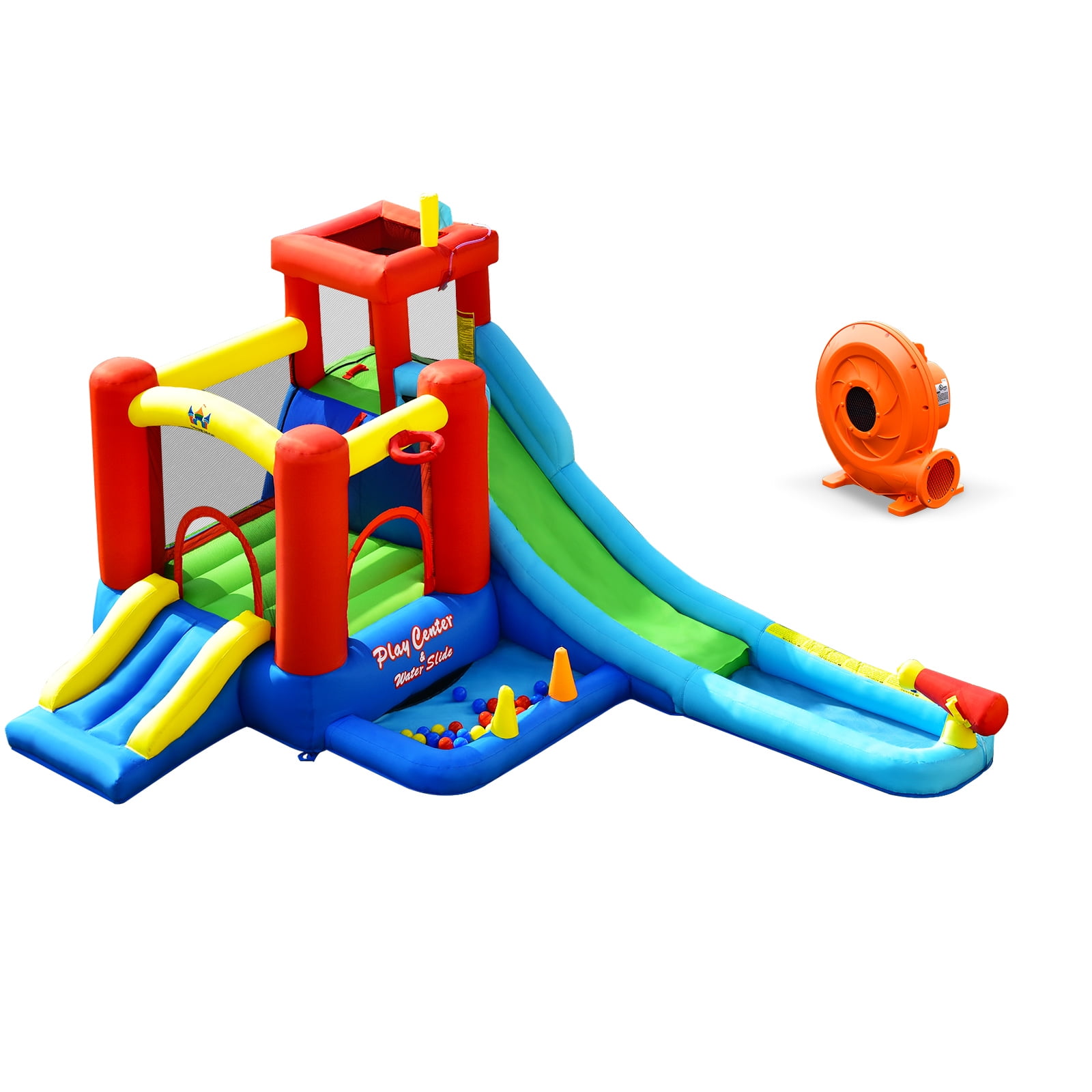 Costway 9-in-1 Inflatable Water Slide Kids Bounce Castle Giant Splash Pool with 860W Blower