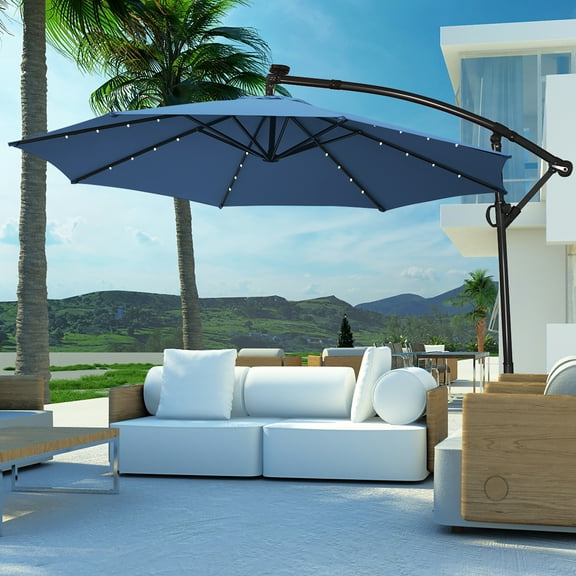 Costway 90" Blue Cantilever Patio Umbrella, Water-Resistant