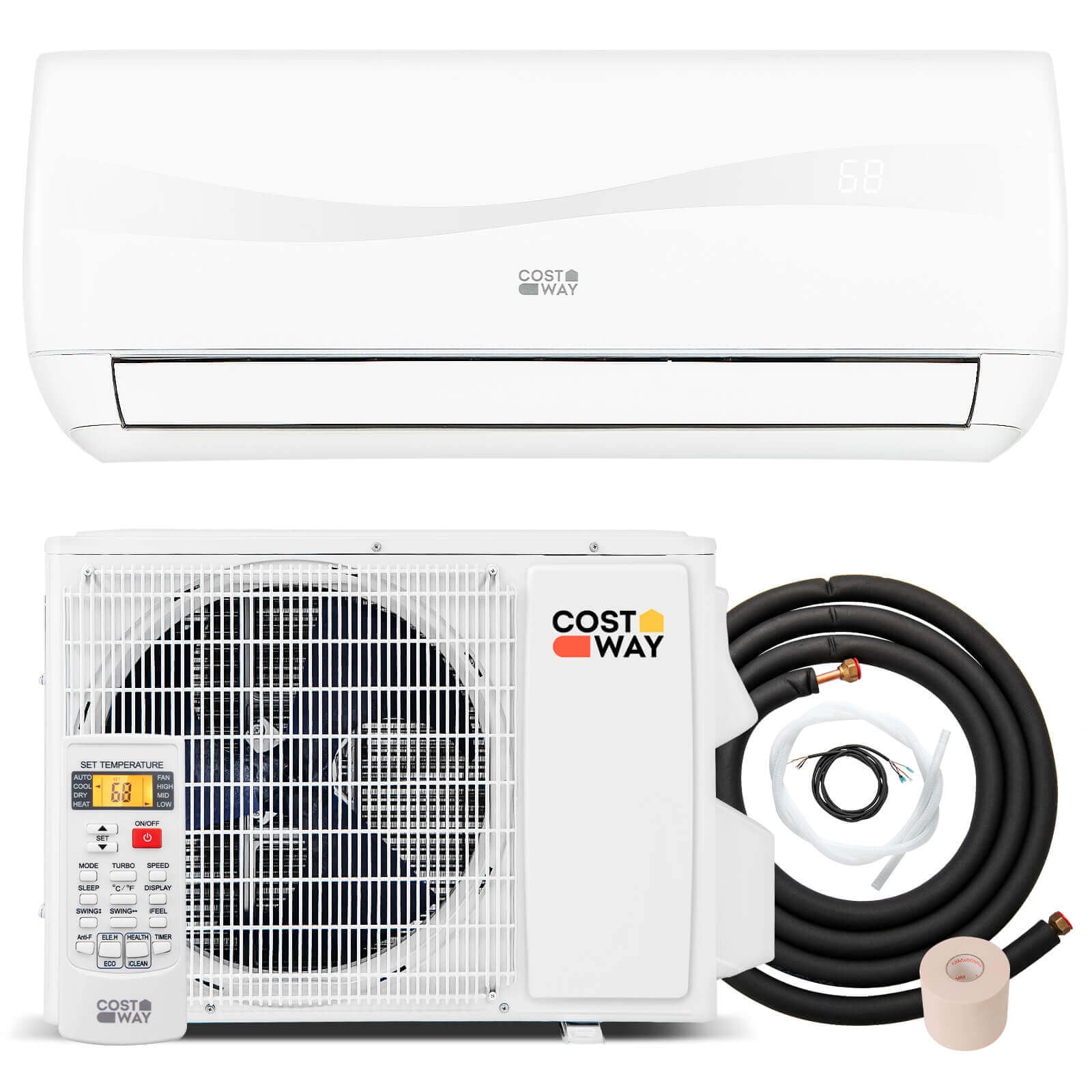Costway 9000 BTU Mini Split Air Conditioner & Heater with 0.75 Ton Pre-Charged Heat Pump