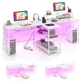 thumbnail image 1 of Costway 94.5" Long Office Desk 2-Person Reversible Computer Desk with LED Lights White, 1 of 10