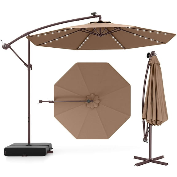 Costway 98.40" Coffee Round Offset Patio Umbrella, Base-Included