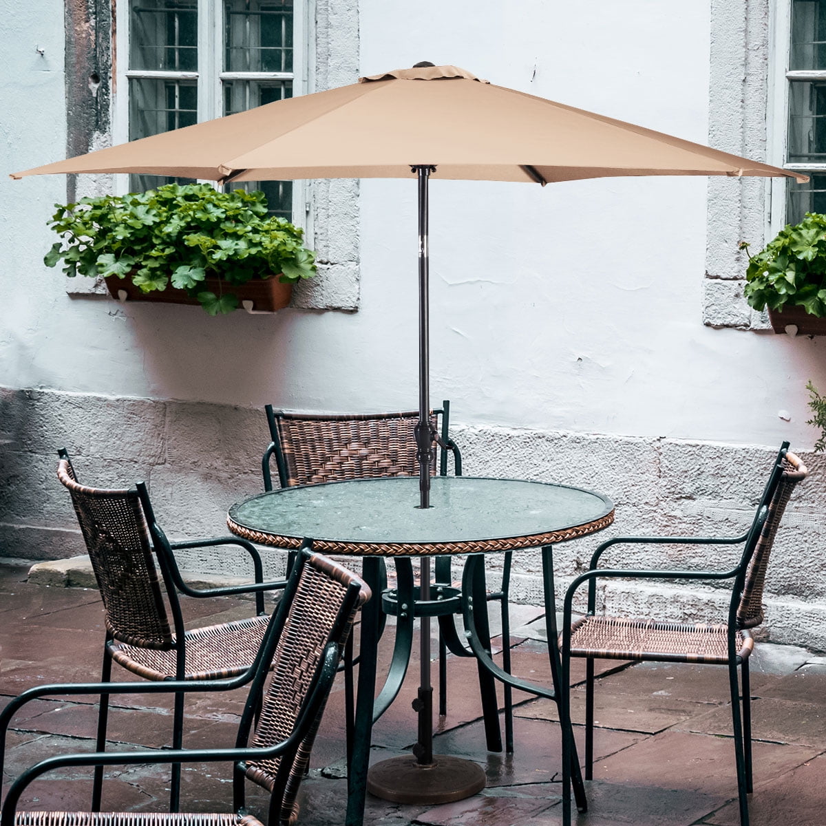 Costway 9FT Patio Umbrella Patio Market Steel Tilt W/ Crank Outdoor Yard Garden,Beige
