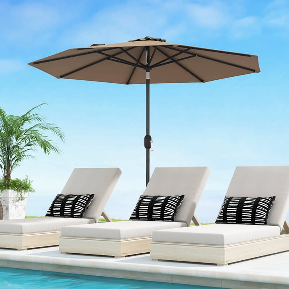 Costway 9Ft Outdoor Market Patio Table Umbrella Push Button Tilt Crank Lift Tan Tan