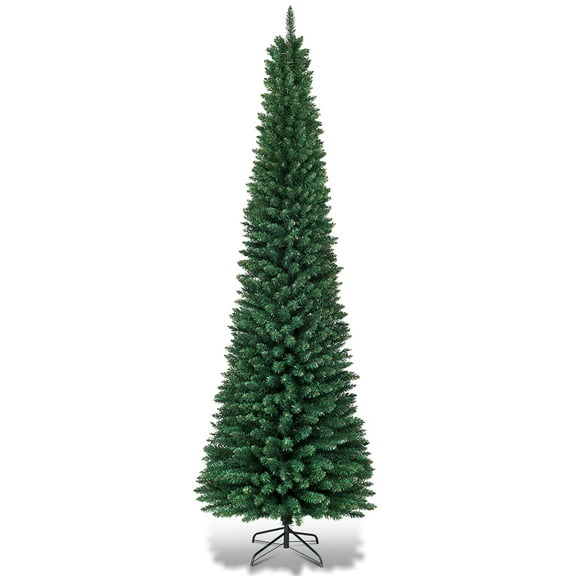 Costway 9Ft PVC Artificial Pencil Christmas Tree Slim Stand Green