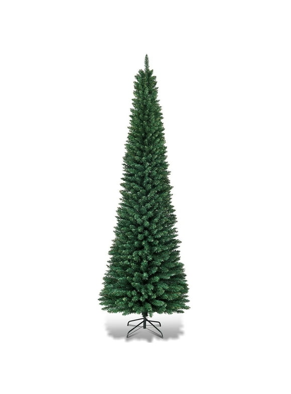 Costway 9Ft PVC Artificial Pencil Christmas Tree Slim Stand Green