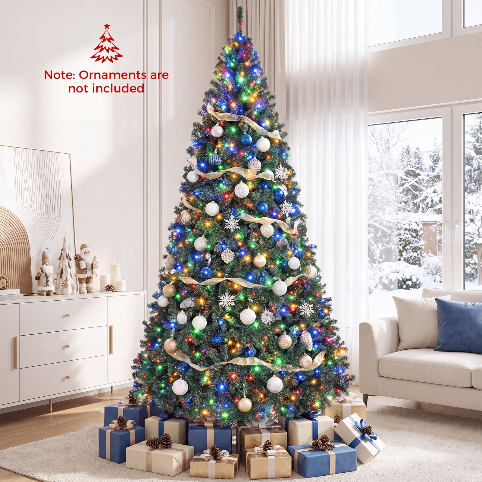 Costway 9Ft Pre-Lit Artificial Christmas Tree Hinged 1000 LED
