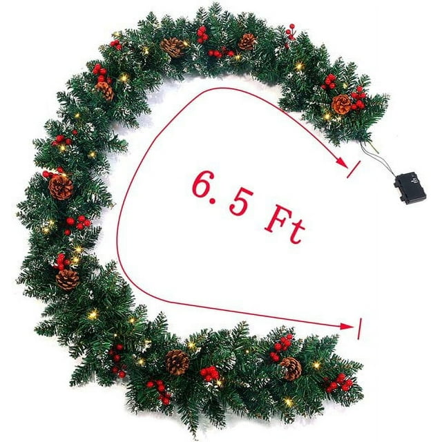Costway 9Ft Prelit Artificial Christmas Garland Red Berries w/ 100 LED