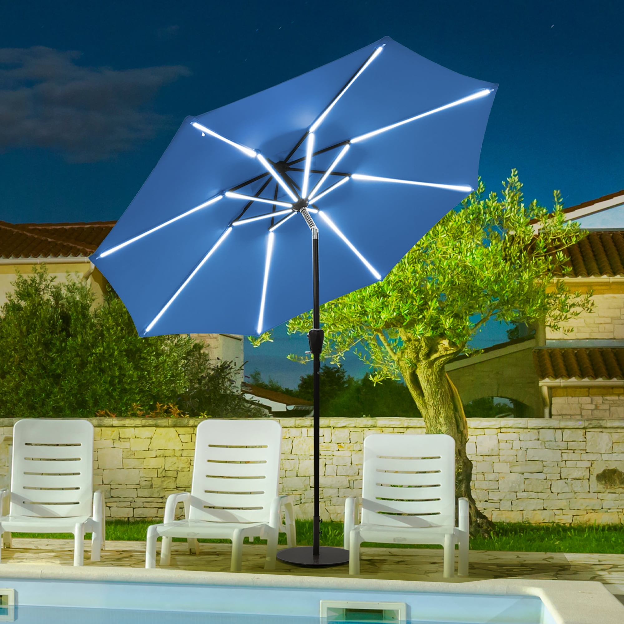 Costway 9Ft Solar LED Market Umbrella Aluminum Crank Tilt 16 Strip Lights  Tan - Walmart.com