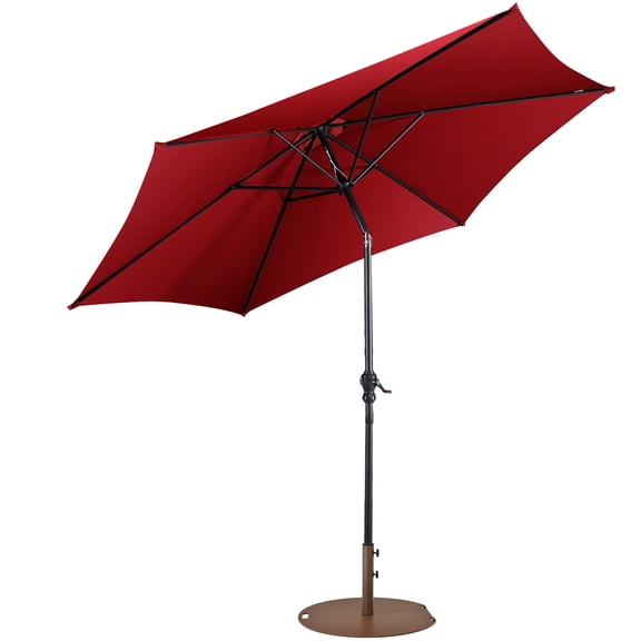 Costway 9ft Patio Umbrella Outdoor W/ 50 LBS Round Umbrella Stand W/ Wheels, Burgundy