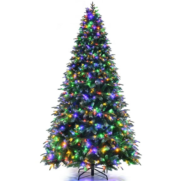 Costway 9ft Pre-Lit Snowy Christmas Hinged Tree 11 Flash Modes w/ 780 Multi-Color Lights