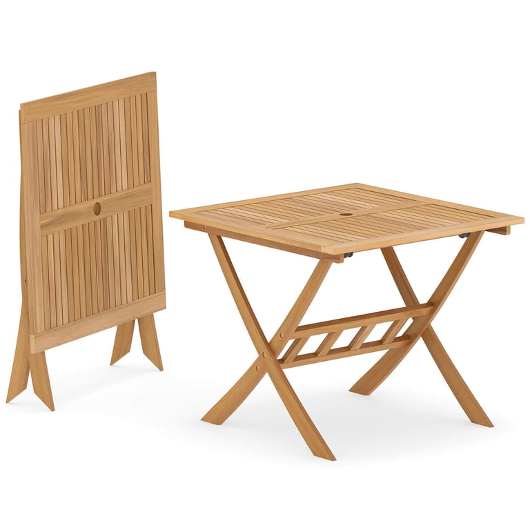 Costway Acacia Wood Folding Table 36” Patio Dining Table with
