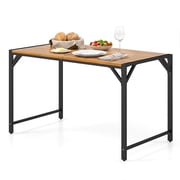 Costway Acacia Wood Patio Dining Table with Umbrella Hole, 51  Outdoor Rectangle Table