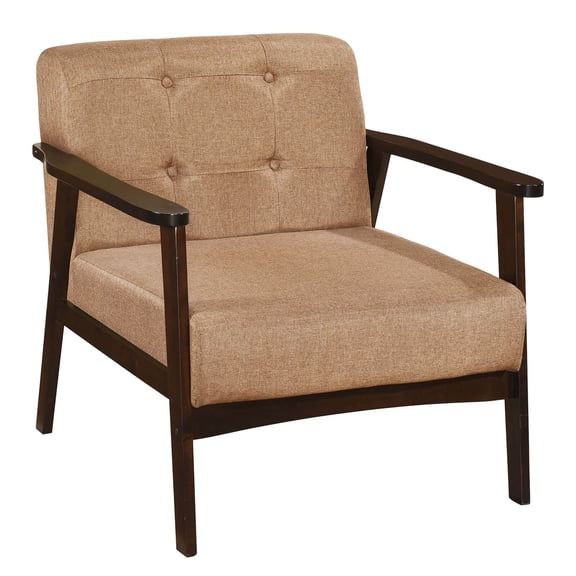 Costway Accent Chair Button Tufted Mid-century Modern Lounge Chair with Armrest Brown